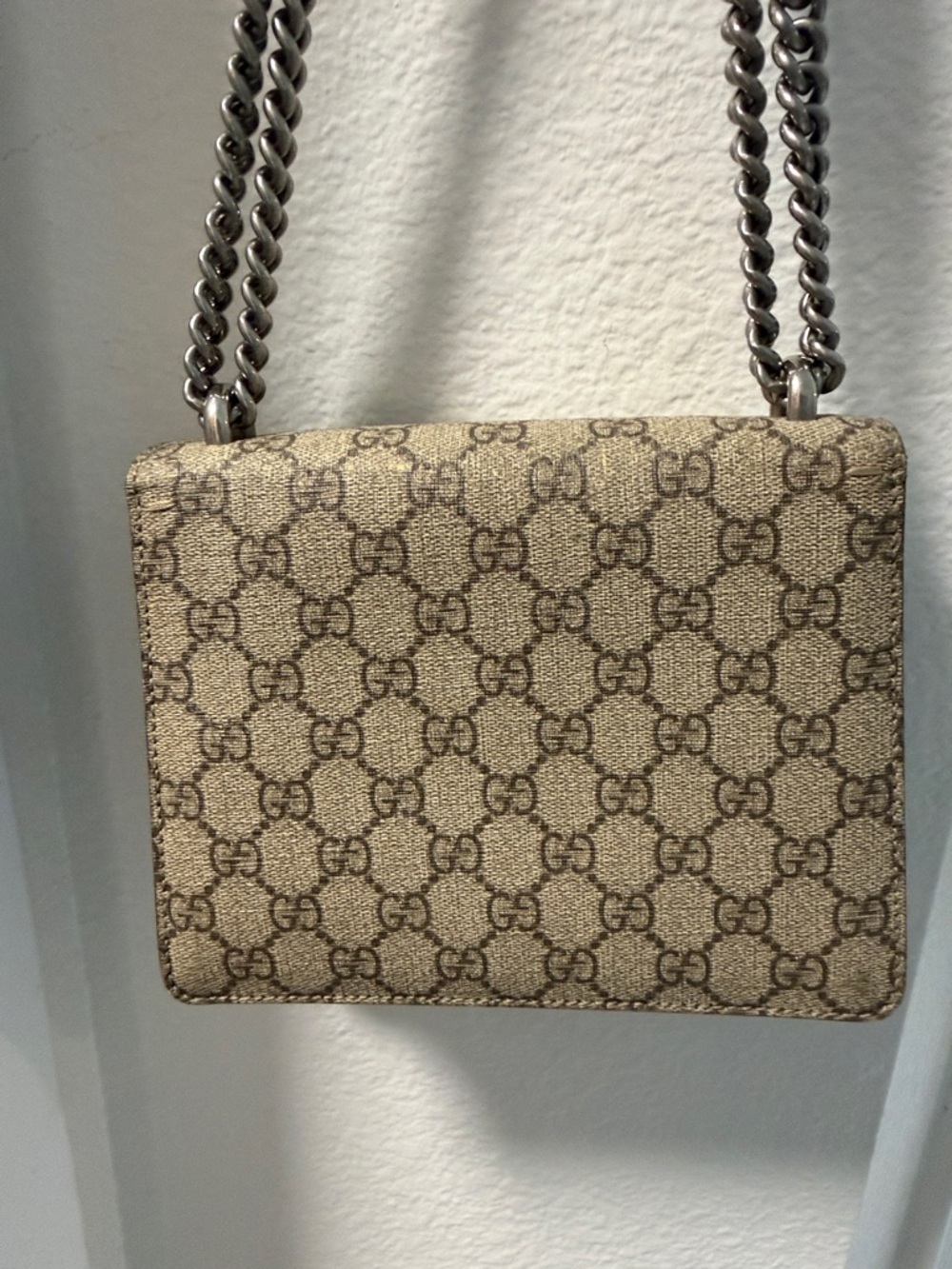 Gucci Dionysus Beige Monogram Shoulder Bag with Silver Chain - Picture 7 of 12